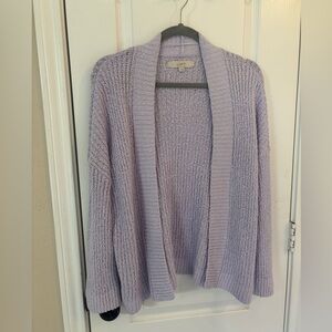 LOFT Women's Soft Purple Cardigan Large 100% Cotton